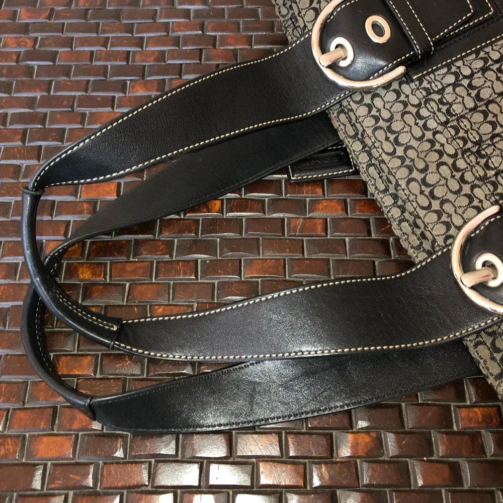 Coach signature “mini C” handbag. Leather & canvas. - Picture 9 of 16